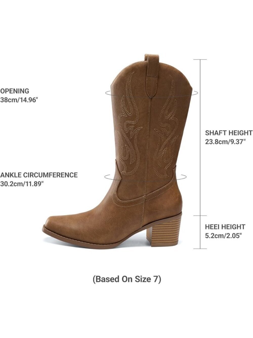 Women's Tan Thermoplastic Elastomers Square Toe Elegant Mid Calf Western Boot - Picture 4 of 6